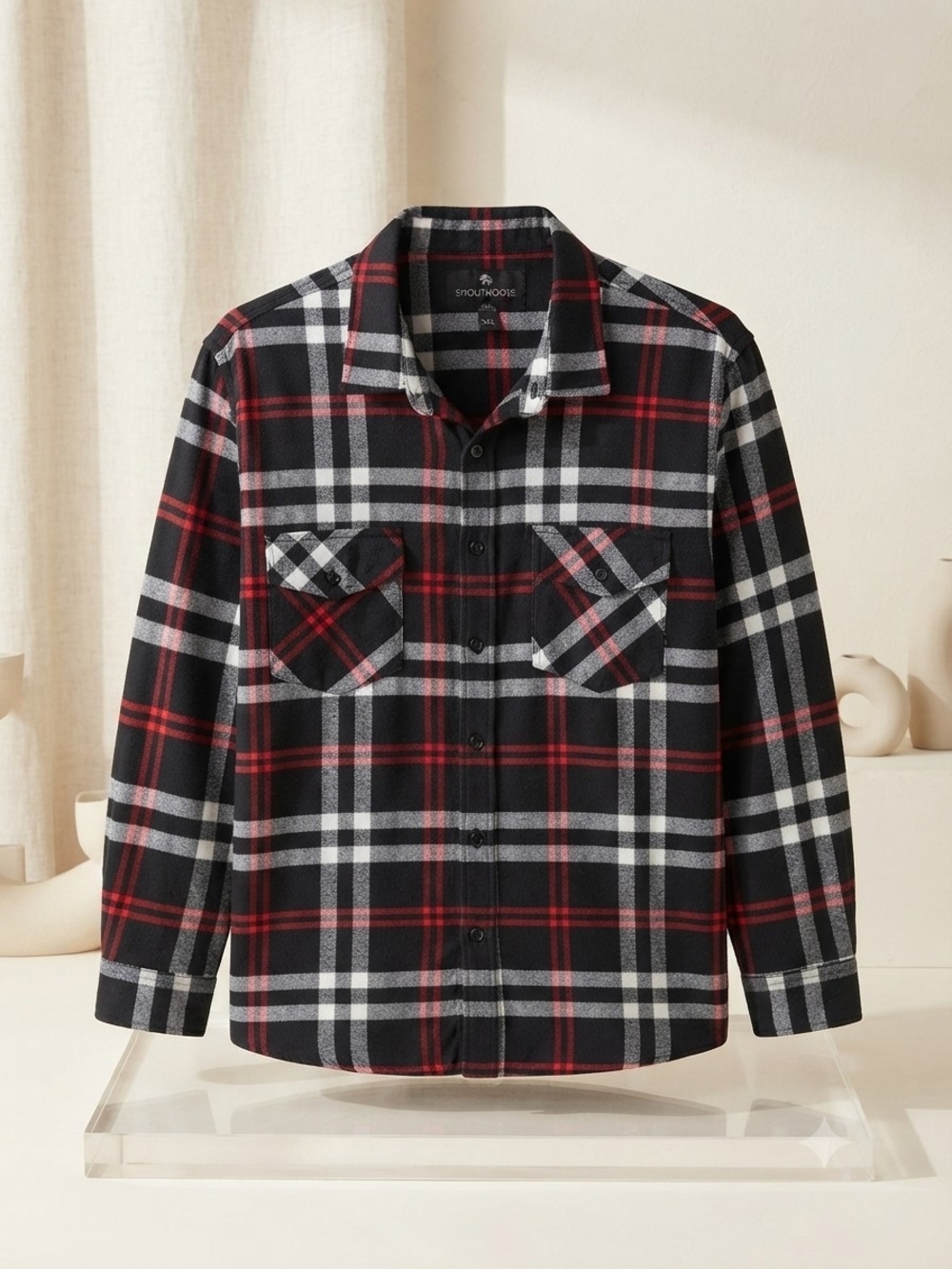 Men's Plaid Shirt Jacket - Black/Red/White
